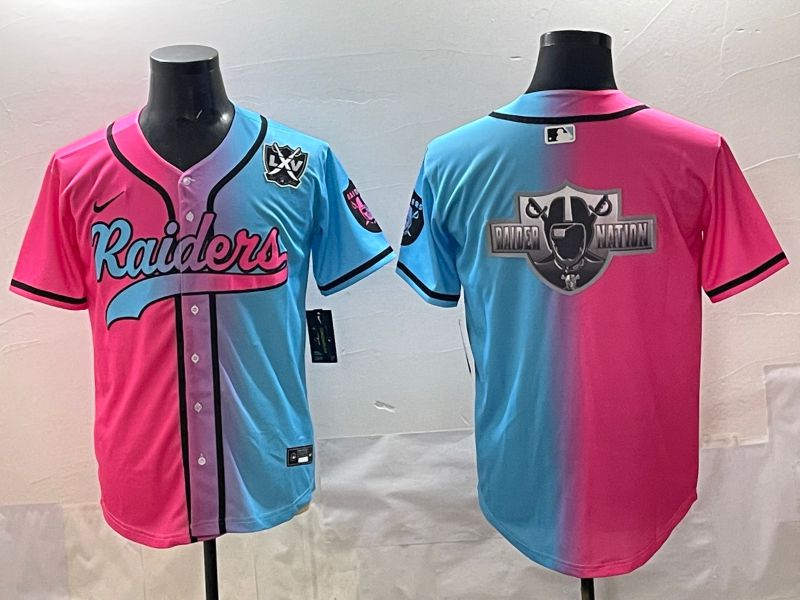 Men 2025 Oakland Raiders Blank Blue pink Nike Limited NFL Jersey style 0013